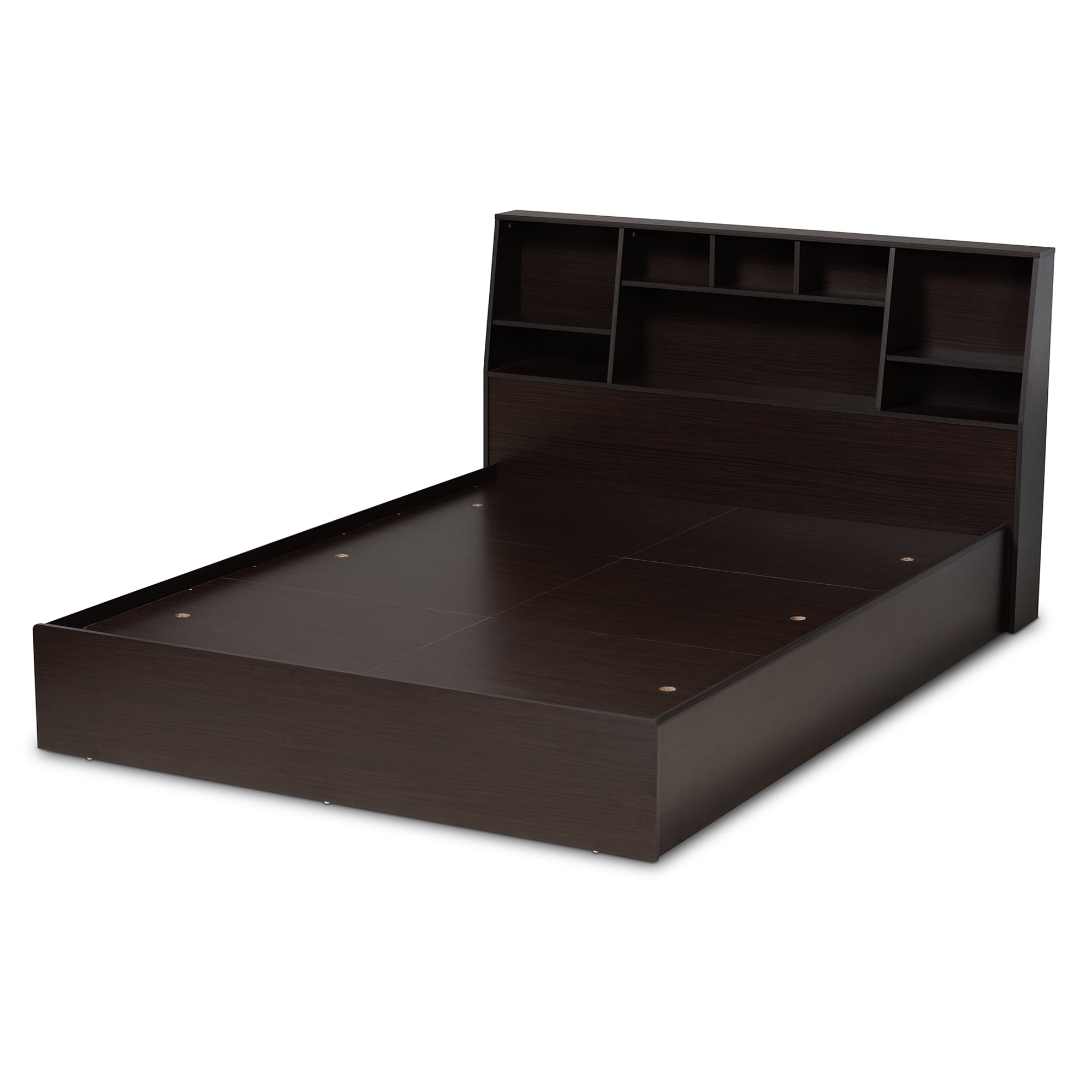 Geoffrey Dark Brown Finished Wood Queen Size Bed with Shelves