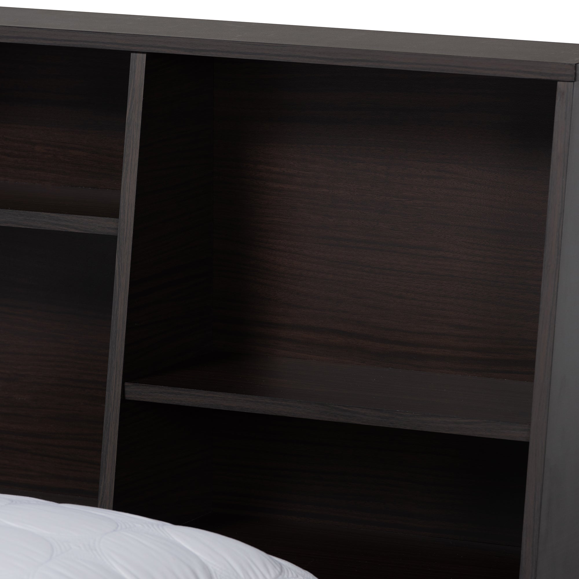 Geoffrey Dark Brown Finished Wood Queen Size Bed with Shelves