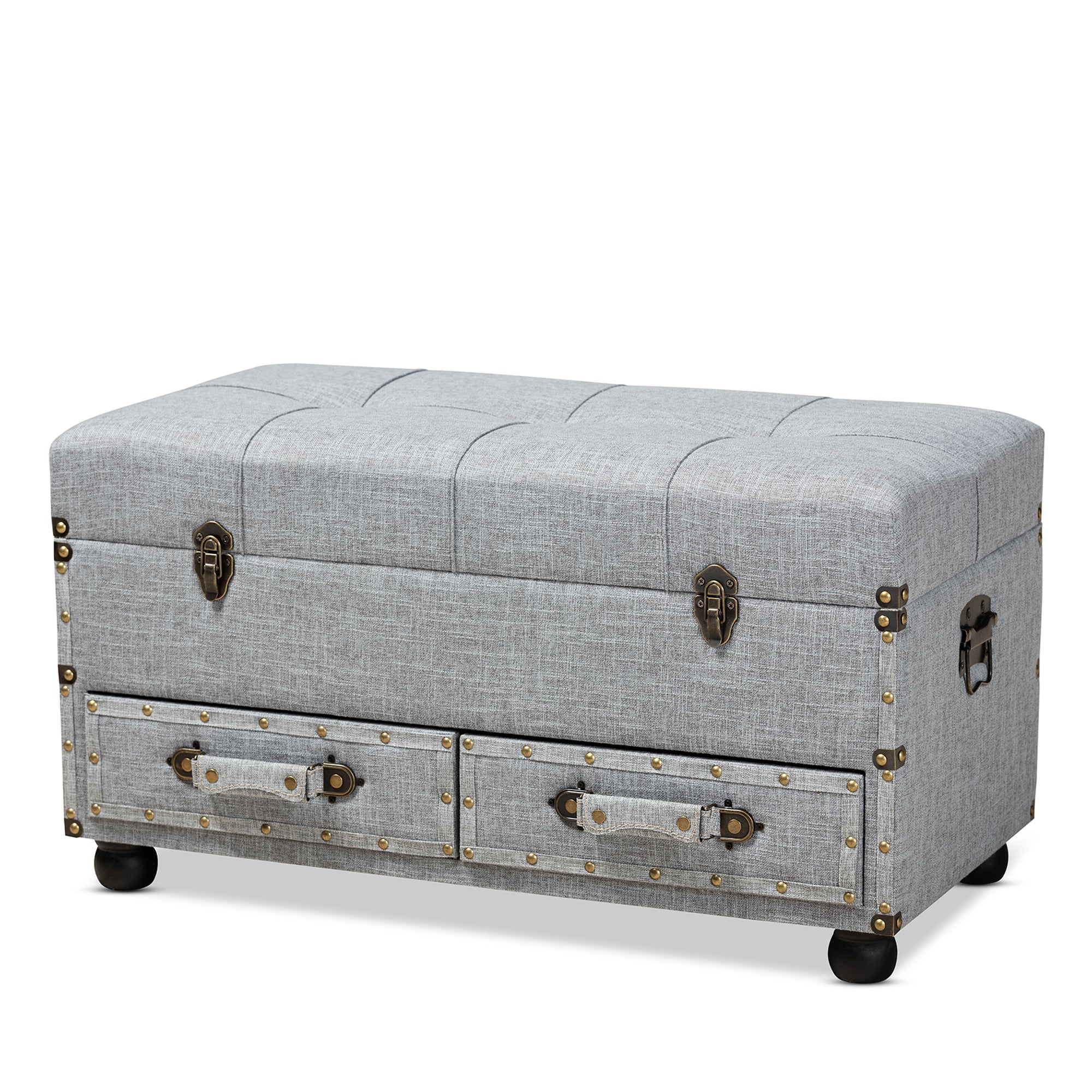 Flynn Modern Transitional Grey Fabric Upholstered 2-Drawer Storage Trunk Ottoman