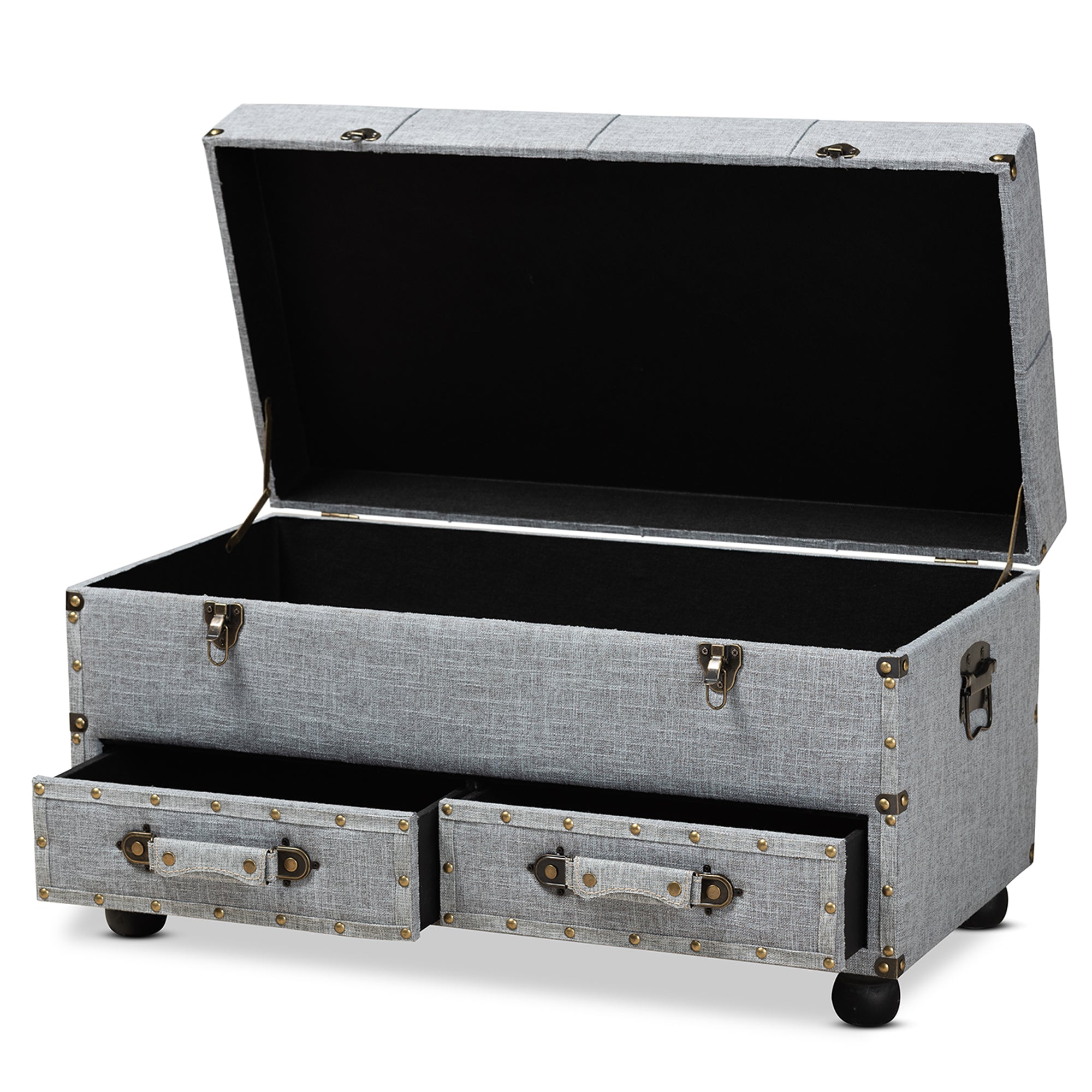 Flynn Modern Transitional Grey Fabric Upholstered 2-Drawer Storage Trunk Ottoman