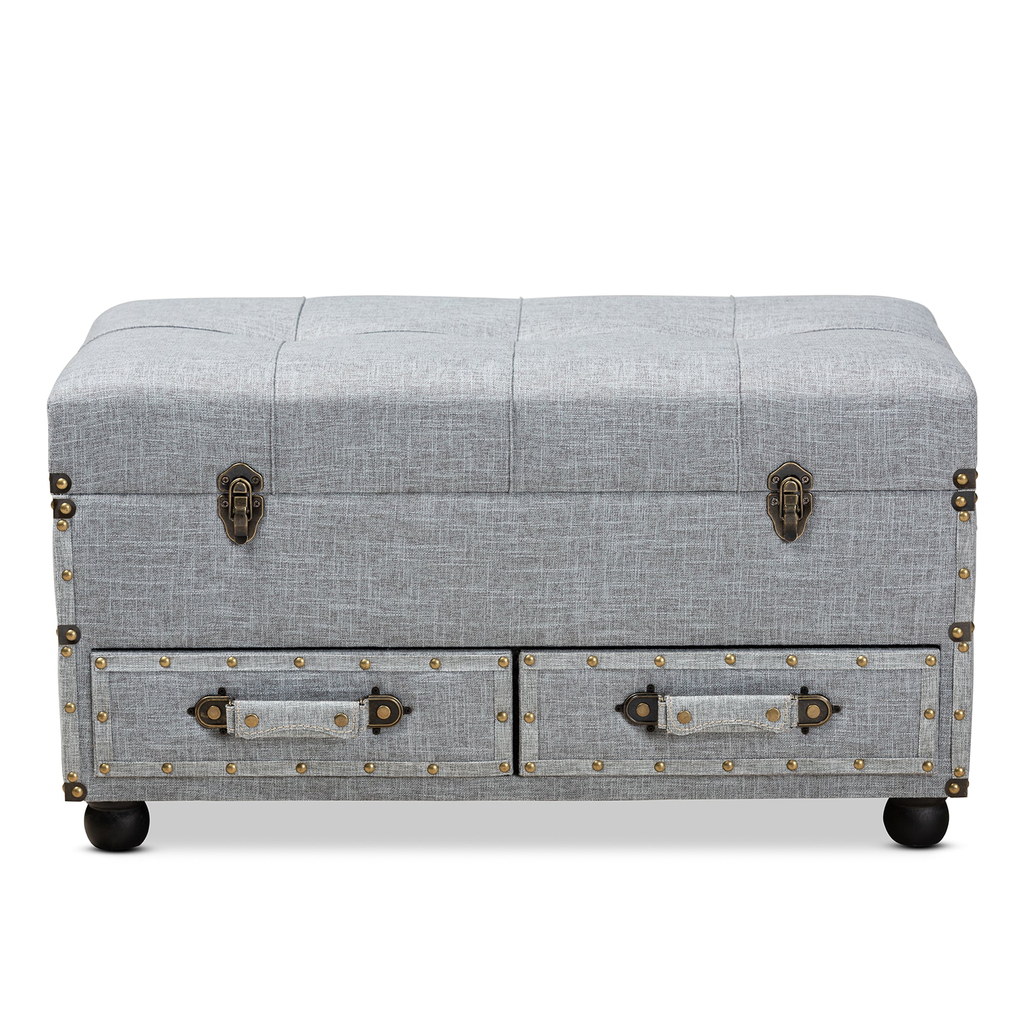 Flynn Modern Transitional Grey Fabric Upholstered 2-Drawer Storage Trunk Ottoman
