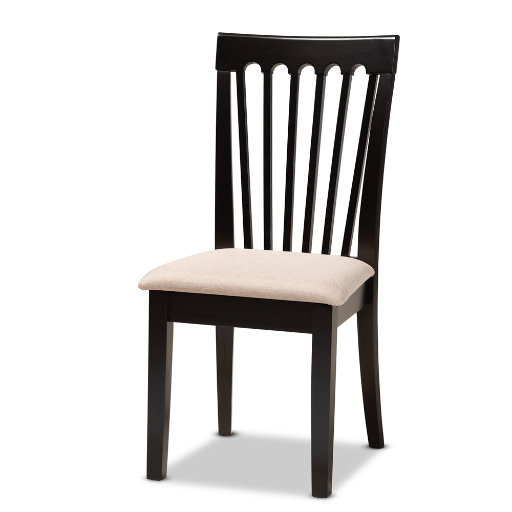 Lore Modern and Contemporary Sand Fabric Upholstered and Dark Brown Finished Wood 7-Piece Dining Set
