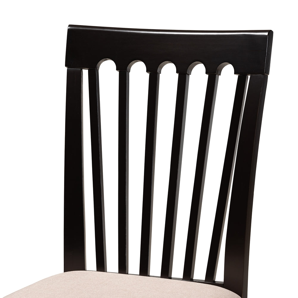 Lore Modern and Contemporary Sand Fabric Upholstered and Dark Brown Finished Wood 7-Piece Dining Set
