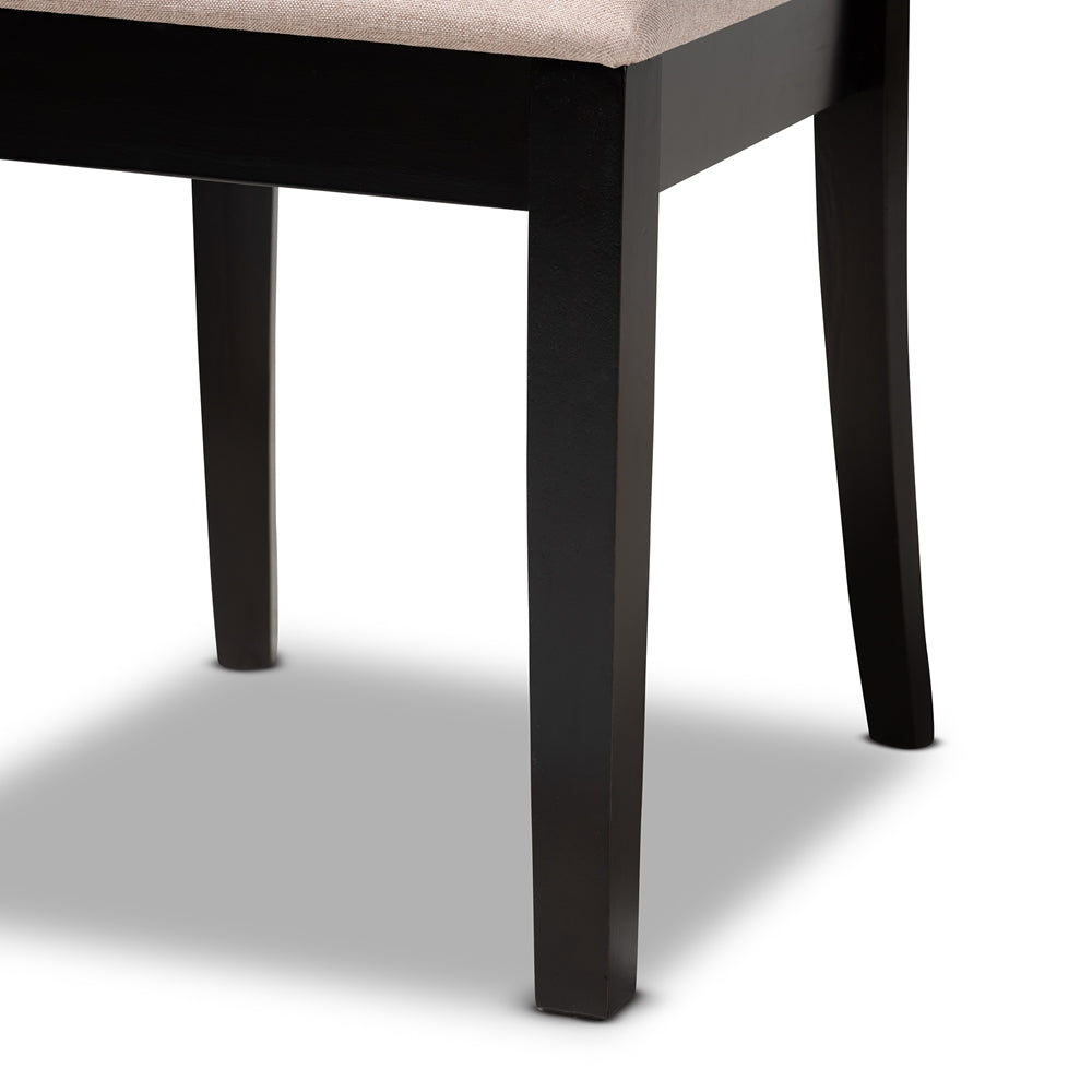 Lore Modern and Contemporary Sand Fabric Upholstered and Dark Brown Finished Wood 7-Piece Dining Set