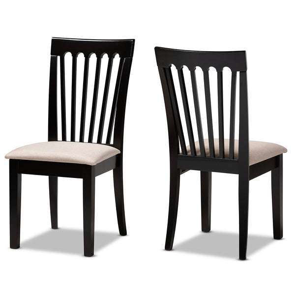 Minette Modern and Contemporary Sand Fabric Upholstered Espresso Brown Finished 2-Piece Wood Dining Chair Set Set