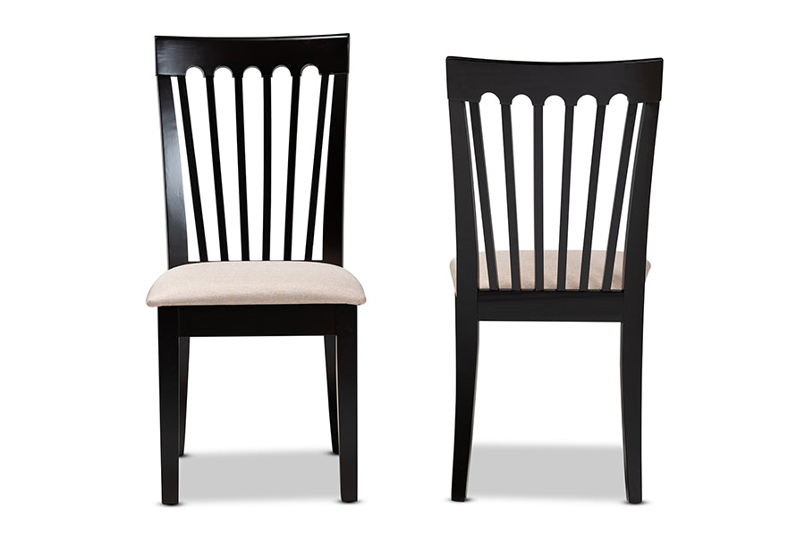 Minette Modern and Contemporary Sand Fabric Upholstered Espresso Brown Finished 2-Piece Wood Dining Chair Set Set