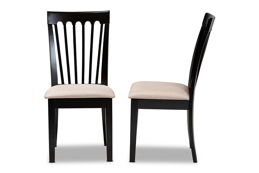 Minette Modern and Contemporary Sand Fabric Upholstered Espresso Brown Finished 2-Piece Wood Dining Chair Set Set