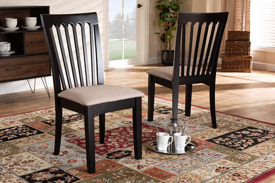 Minette Modern and Contemporary Sand Fabric Upholstered Espresso Brown Finished 2-Piece Wood Dining Chair Set Set
