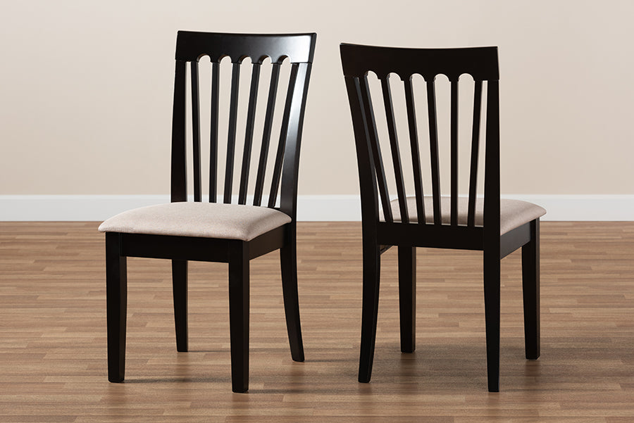 Minette Modern and Contemporary Sand Fabric Upholstered Espresso Brown Finished 2-Piece Wood Dining Chair Set Set