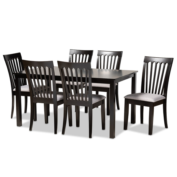Minette Modern and Contemporary Grey Fabric Upholstered and Espresso Brown Finished Wood 7-Piece Dining Set