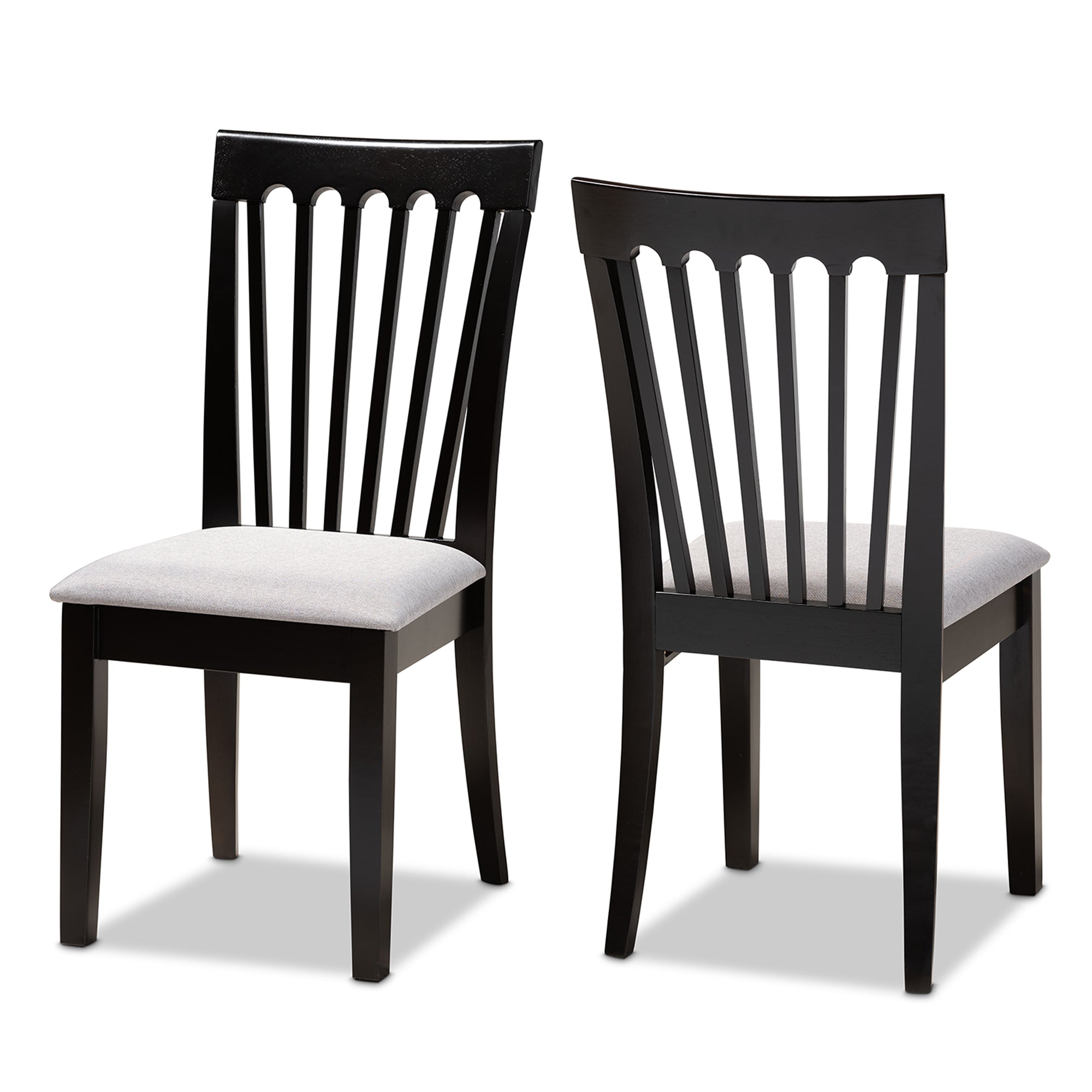 Minette Modern and Contemporary Grey Fabric Upholstered and Espresso Brown Finished Wood 2-Piece Dining Chair Set