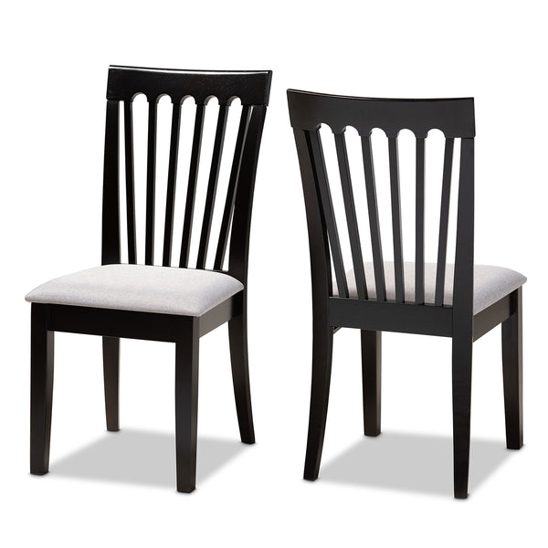 Minette Modern and Contemporary Grey Fabric Upholstered and Espresso Brown Finished Wood 2-Piece Dining Chair Set