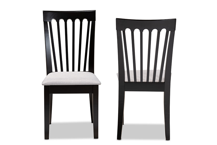Minette Modern and Contemporary Grey Fabric Upholstered and Espresso Brown Finished Wood 2-Piece Dining Chair Set