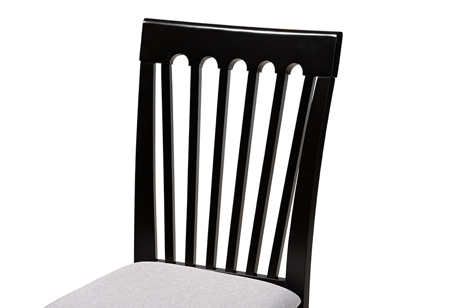Minette Modern and Contemporary Grey Fabric Upholstered and Espresso Brown Finished Wood 2-Piece Dining Chair Set