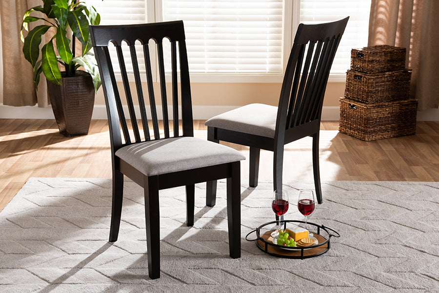 Minette Modern and Contemporary Grey Fabric Upholstered and Espresso Brown Finished Wood 2-Piece Dining Chair Set