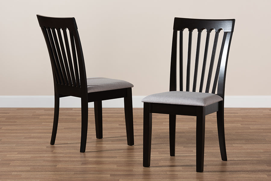 Minette Modern and Contemporary Grey Fabric Upholstered and Espresso Brown Finished Wood 2-Piece Dining Chair Set