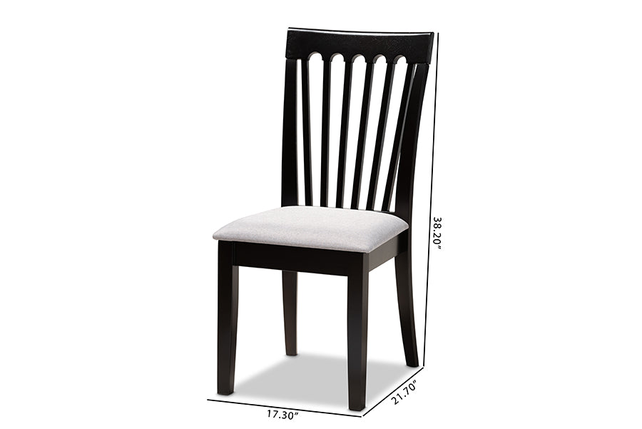 Minette Modern and Contemporary Grey Fabric Upholstered and Espresso Brown Finished Wood 2-Piece Dining Chair Set