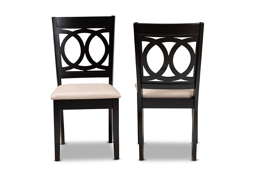 Lenoir Modern and Contemporary Sand Fabric Upholstered Espresso Brown Finished Wood 2-Piece Dining Chair Set Set
