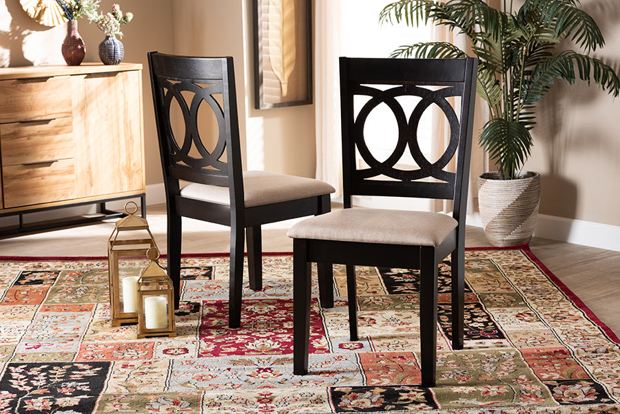 Lenoir Modern and Contemporary Sand Fabric Upholstered Espresso Brown Finished Wood 2-Piece Dining Chair Set Set