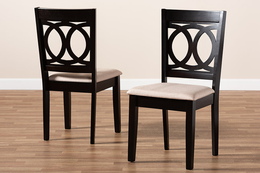 Lenoir Modern and Contemporary Sand Fabric Upholstered Espresso Brown Finished Wood 2-Piece Dining Chair Set Set