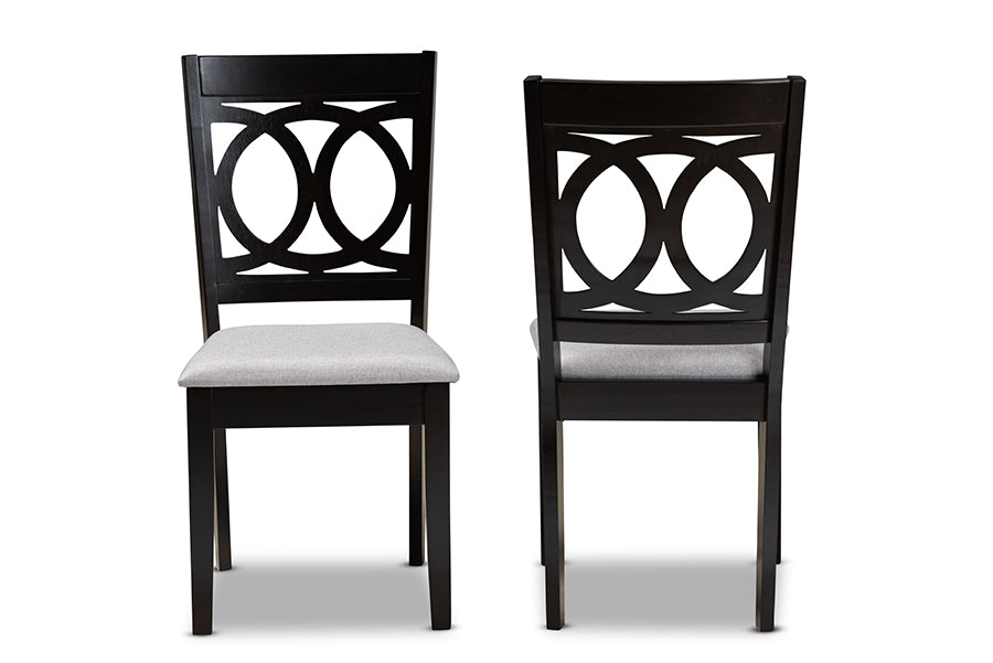 Lenoir Modern and Contemporary Grey Fabric Upholstered Espresso Brown Finished Wood 2-Piece Dining Chair Set Set