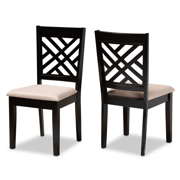 Caron Modern and Contemporary Sand Fabric Upholstered Espresso Brown Finished Wood 2-Piece Dining Chair Set Set