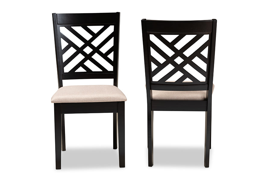Caron Modern and Contemporary Sand Fabric Upholstered Espresso Brown Finished Wood 2-Piece Dining Chair Set Set
