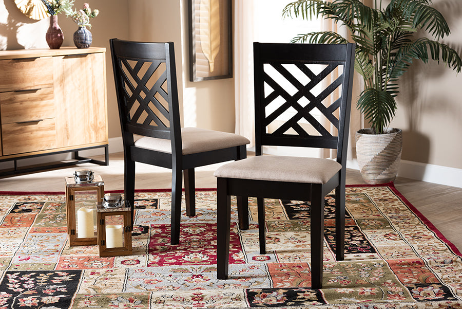 Caron Modern and Contemporary Sand Fabric Upholstered Espresso Brown Finished Wood 2-Piece Dining Chair Set Set