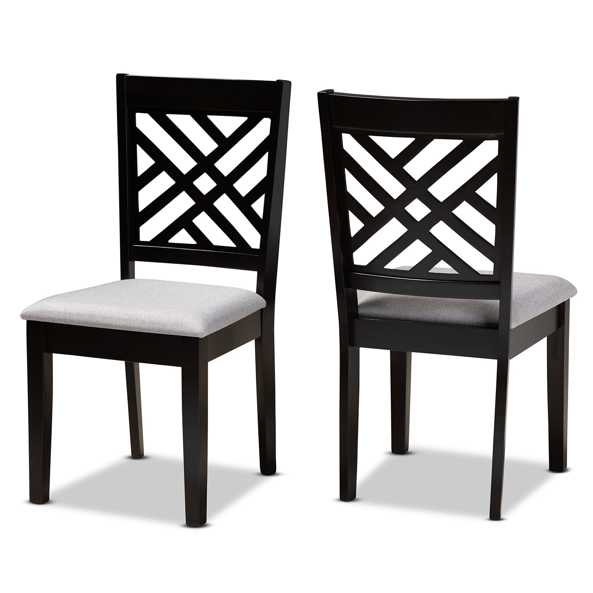 Caron Modern and Contemporary Grey Fabric Upholstered Espresso Brown Finished Wood 2-Piece Dining Chair Set Set