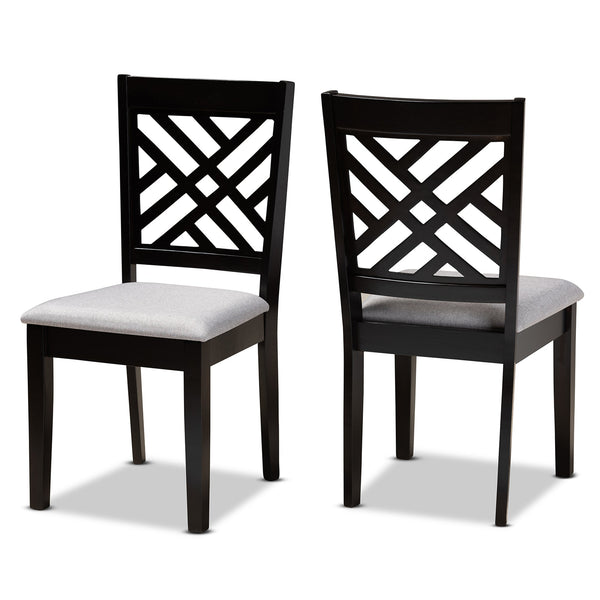 Caron Modern and Contemporary Grey Fabric Upholstered Espresso Brown Finished Wood 2-Piece Dining Chair Set Set