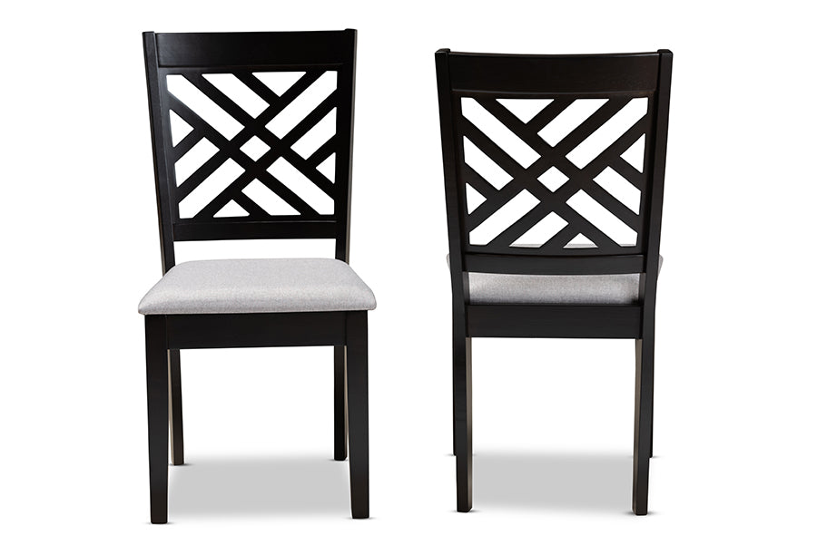 Caron Modern and Contemporary Grey Fabric Upholstered Espresso Brown Finished Wood 2-Piece Dining Chair Set Set