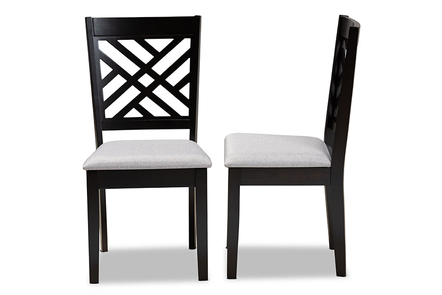 Caron Modern and Contemporary Grey Fabric Upholstered Espresso Brown Finished Wood 2-Piece Dining Chair Set Set