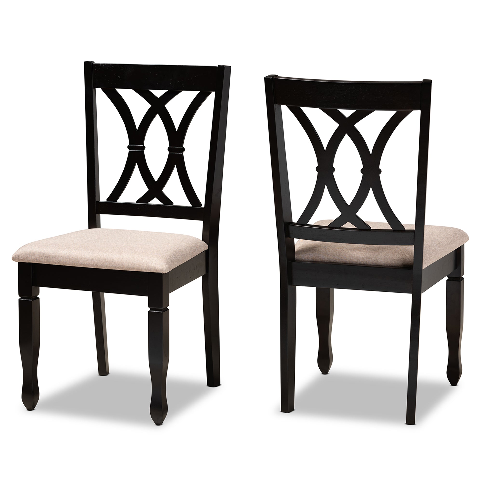 Reneau Modern and Contemporary Sand Fabric Upholstered Espresso Brown Finished Wood 2-Piece Dining Chair Set Set