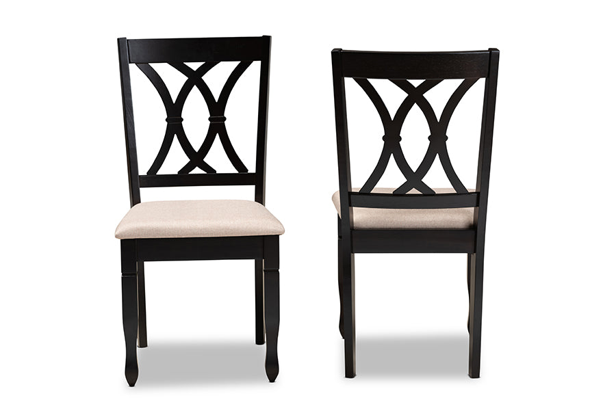 Reneau Modern and Contemporary Sand Fabric Upholstered Espresso Brown Finished Wood 2-Piece Dining Chair Set Set