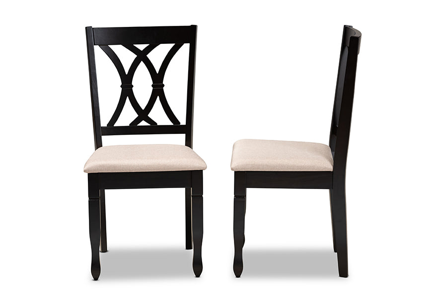 Reneau Modern and Contemporary Sand Fabric Upholstered Espresso Brown Finished Wood 2-Piece Dining Chair Set Set