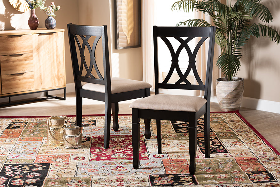 Reneau Modern and Contemporary Sand Fabric Upholstered Espresso Brown Finished Wood 2-Piece Dining Chair Set Set