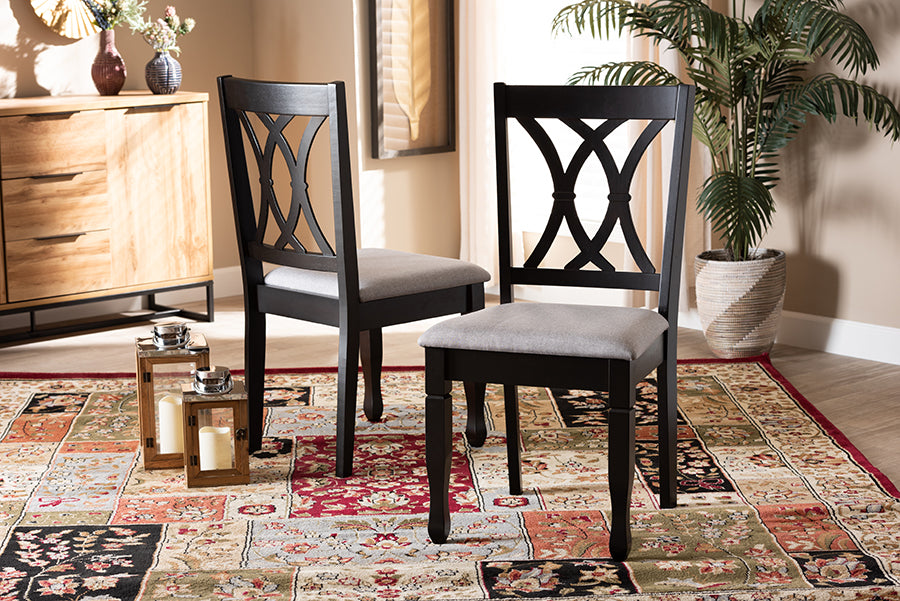 Reneau Modern and Contemporary Grey Fabric Upholstered Espresso Brown Finished Wood 2-Piece Dining Chair Set Set