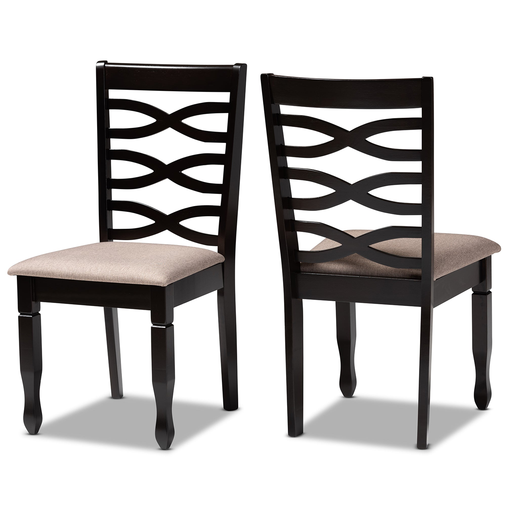 Lanier Modern and Contemporary Sand Fabric Upholstered Dark Brown Finished 2-Piece Wood Dining Chair Set
