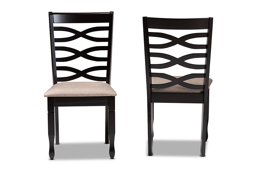 Lanier Modern and Contemporary Sand Fabric Upholstered Dark Brown Finished 2-Piece Wood Dining Chair Set