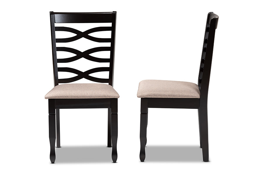 Lanier Modern and Contemporary Sand Fabric Upholstered Dark Brown Finished 2-Piece Wood Dining Chair Set