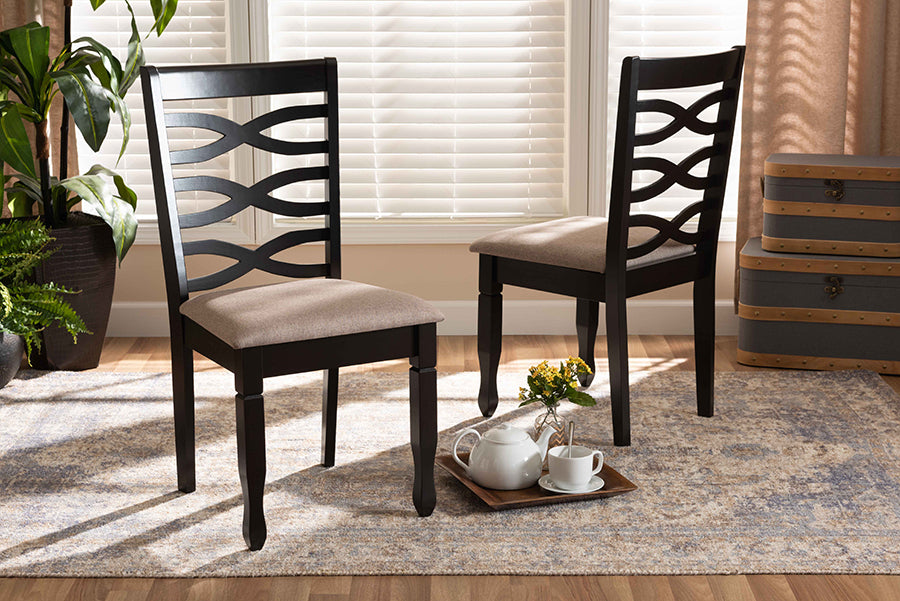 Lanier Modern and Contemporary Sand Fabric Upholstered Dark Brown Finished 2-Piece Wood Dining Chair Set