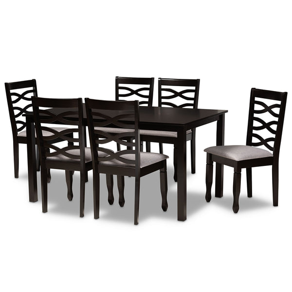 Lanier Modern and Contemporary Grey Fabric Upholstered and Dark Brown Finished Wood 7-Piece Dining Set