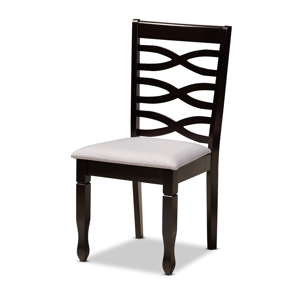 Mila Modern and Contemporary Grey Fabric Upholstered and Dark Brown Finished Wood 7-Piece Dining Set