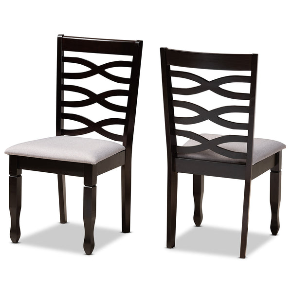 Lanier Modern and Contemporary Grey Fabric Upholstered Espresso Brown Finished Wood 2-Piece Dining Chair Set