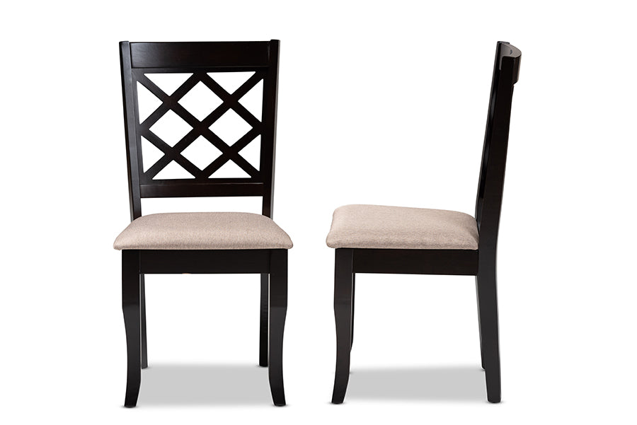 Verner Modern and Contemporary Sand Fabric Upholstered Dark Brown Finished 2-Piece Wood Dining Chair Set