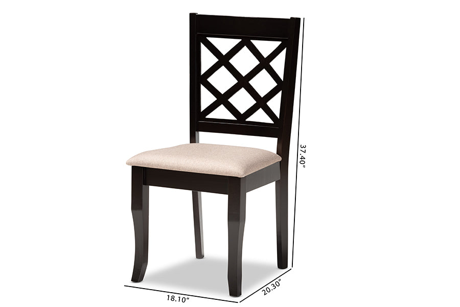 Verner Modern and Contemporary Sand Fabric Upholstered Dark Brown Finished 2-Piece Wood Dining Chair Set