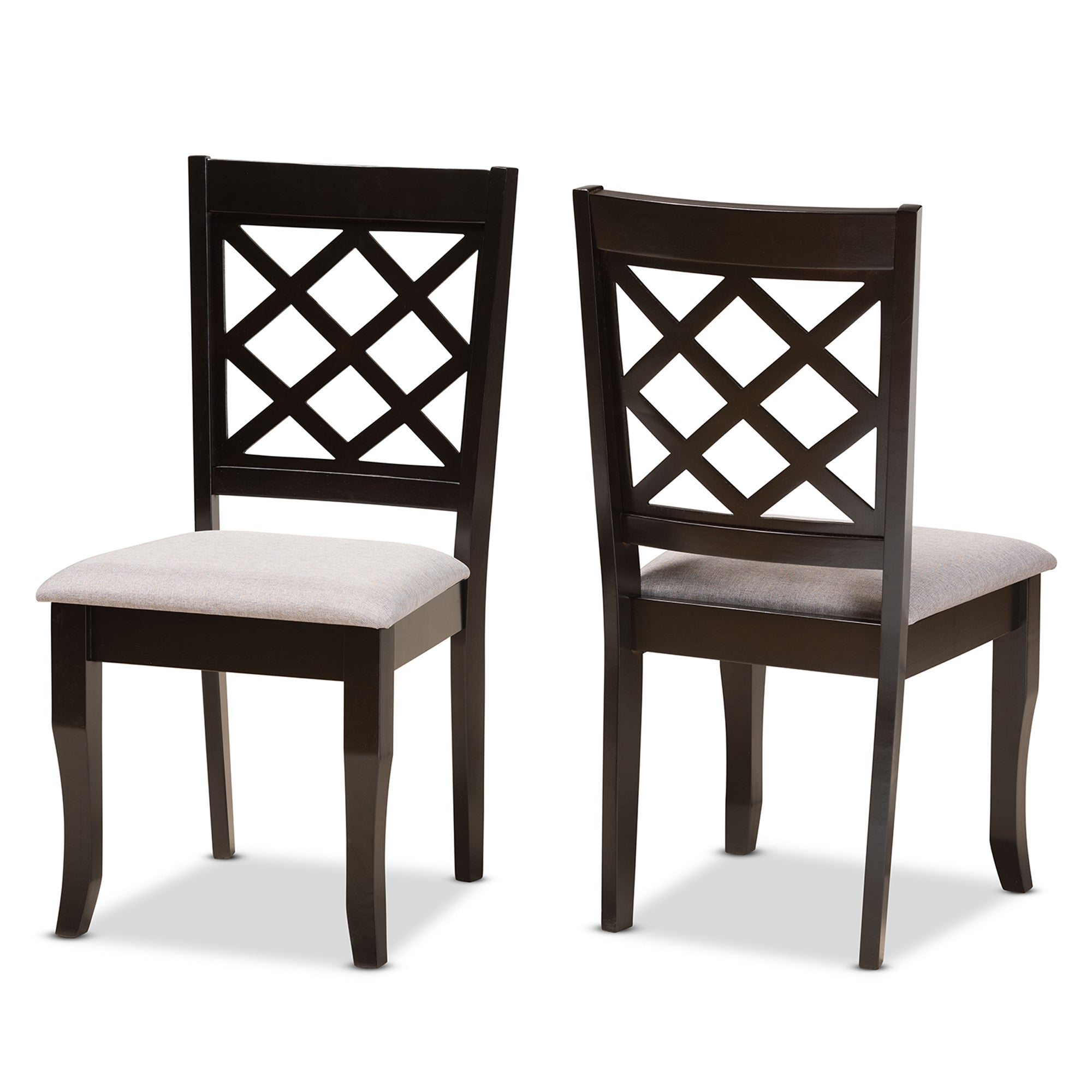 Verner Modern and Contemporary Grey Fabric Upholstered and Dark Brown Finished Wood 2-Piece Dining Chair Set