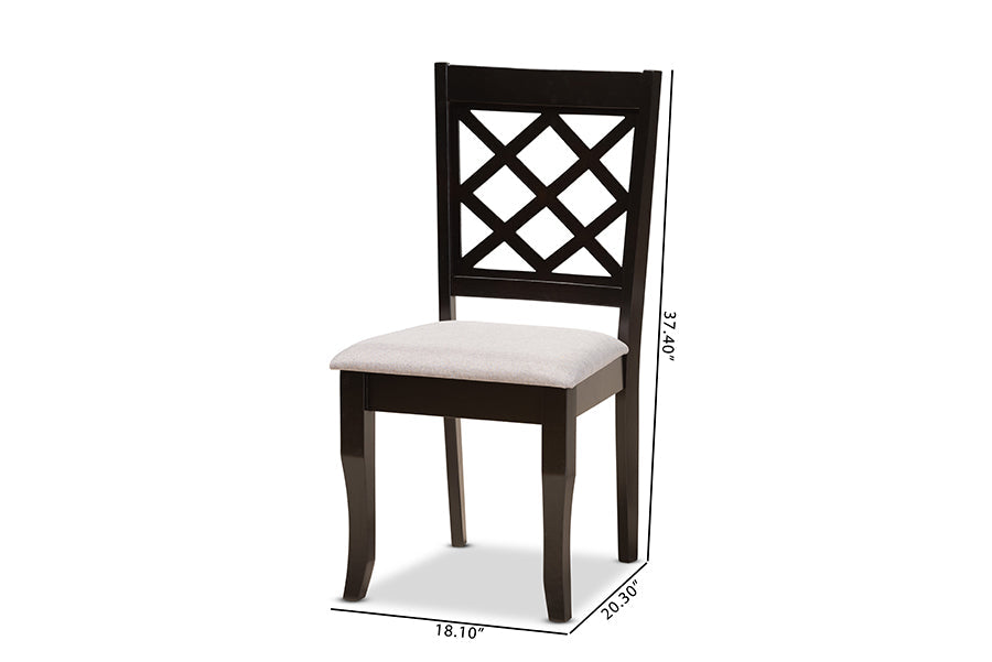 Verner Modern and Contemporary Grey Fabric Upholstered and Dark Brown Finished Wood 2-Piece Dining Chair Set