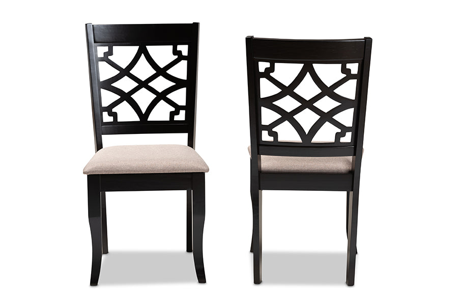 Mael Modern and Contemporary Sand Fabric Upholstered and Espresso Brown Finished Wood 2-Piece Dining Chair Set