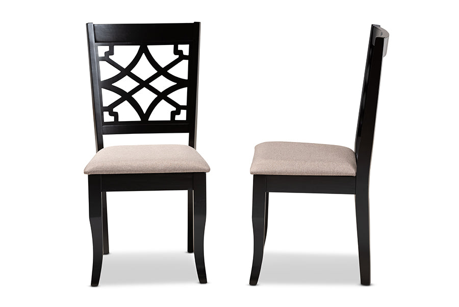 Mael Modern and Contemporary Sand Fabric Upholstered and Espresso Brown Finished Wood 2-Piece Dining Chair Set